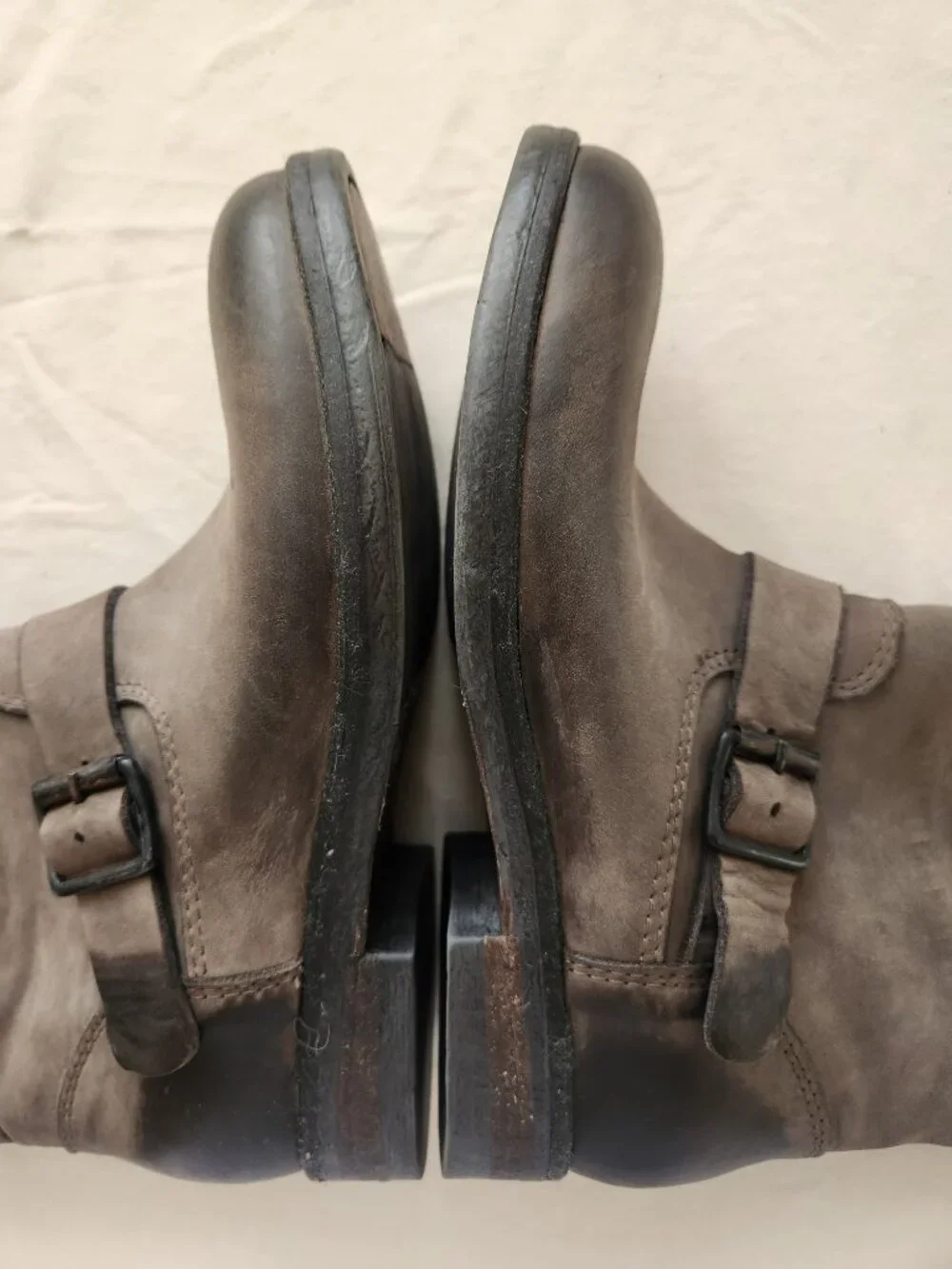 Italian Leather Distressed Ankle Boots Buckle Booties Size 36 / 6